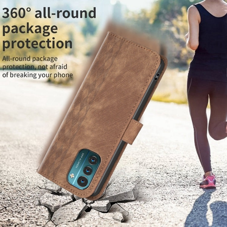 Plaid Embossed Leather Phone Case – Wear-resistant, Card Slot, Kickstand, For Nokia G21 / G11, For Nokia G22