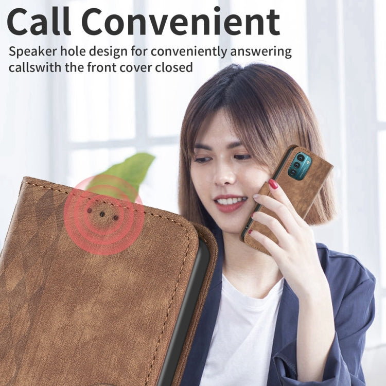 Plaid Embossed Leather Phone Case – Wear-resistant, Card Slot, Kickstand, For Nokia G21 / G11, For Nokia G22
