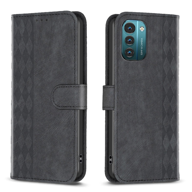 Plaid Embossed Leather Phone Case – Wear-resistant, Card Slot, Kickstand, For Nokia G21 / G11, For Nokia G22 For Nokia G21 G11 Black