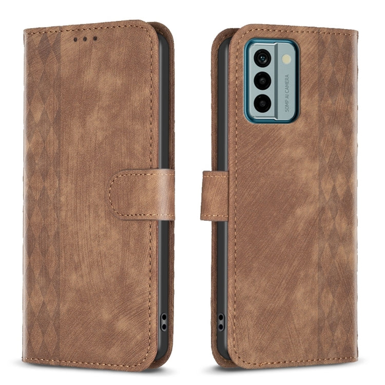 Plaid Embossed Leather Phone Case – Wear-resistant, Card Slot, Kickstand, For Nokia G21 / G11, For Nokia G22 For Nokia G22 Brown