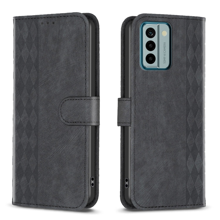 Plaid Embossed Leather Phone Case – Wear-resistant, Card Slot, Kickstand, For Nokia G21 / G11, For Nokia G22 For Nokia G22 Black