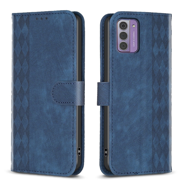 Plaid Embossed Leather Phone Case – Wear-resistant, Card Slot, Kickstand, For Nokia C12, For Nokia G42/G310, For Nokia C22, For Nokia C32 For Nokia G42 G310 Blue