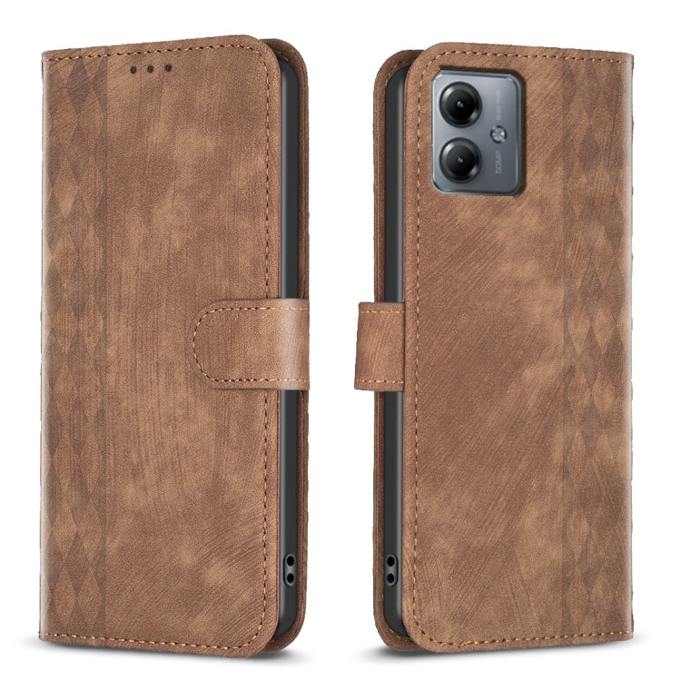 Plaid Embossed Leather Phone Case – Wear-resistant, Card Slot, Kickstand, For Motorola Moto G14 4G, For Motorola Moto E13 4G, For Motorola Moto G13 4G /G53 5G, For Motorola Moto G73 5G