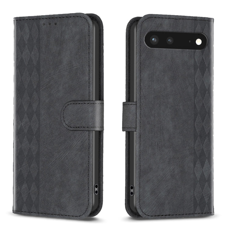 Plaid Embossed Leather Phone Case – Wear-resistant, Card Slot, Kickstand, For Google Pixel 7, For Google Pixel 7a, For Google Pixel 7 Pro, For Google Pixel 8 For Google Pixel 7 Black