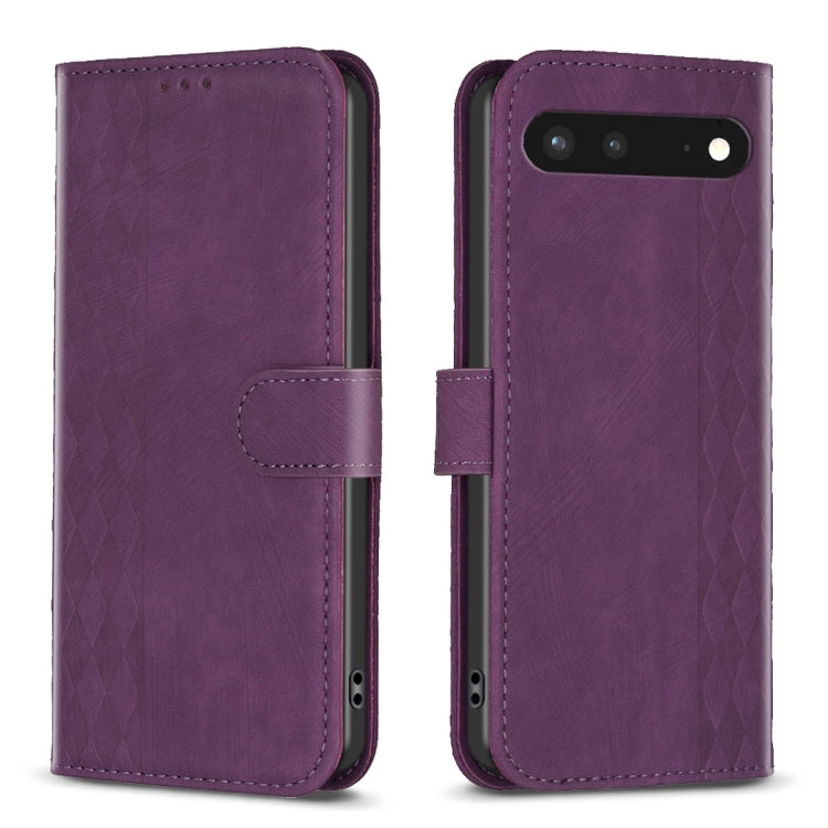 Plaid Embossed Leather Phone Case – Wear-resistant, Card Slot, Kickstand, For Google Pixel 7, For Google Pixel 7a, For Google Pixel 7 Pro, For Google Pixel 8 For Google Pixel 7 Purple