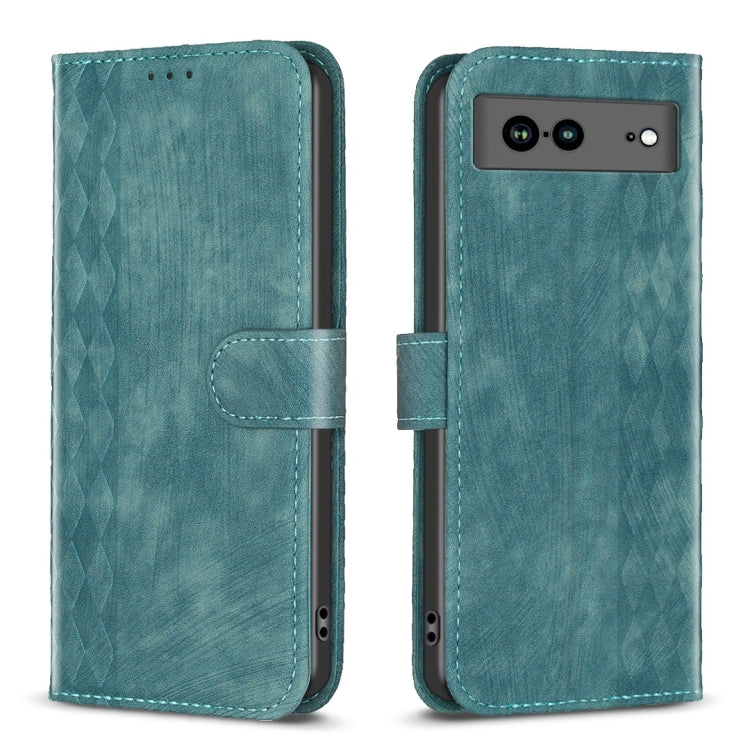 Plaid Embossed Leather Phone Case – Wear-resistant, Card Slot, Kickstand, For Google Pixel 7, For Google Pixel 7a, For Google Pixel 7 Pro, For Google Pixel 8 For Google Pixel 7a Green