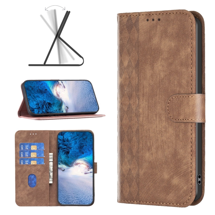 Plaid Embossed Leather Phone Case – Wear-resistant, Card Slot, Kickstand, For Google Pixel 8 Pro