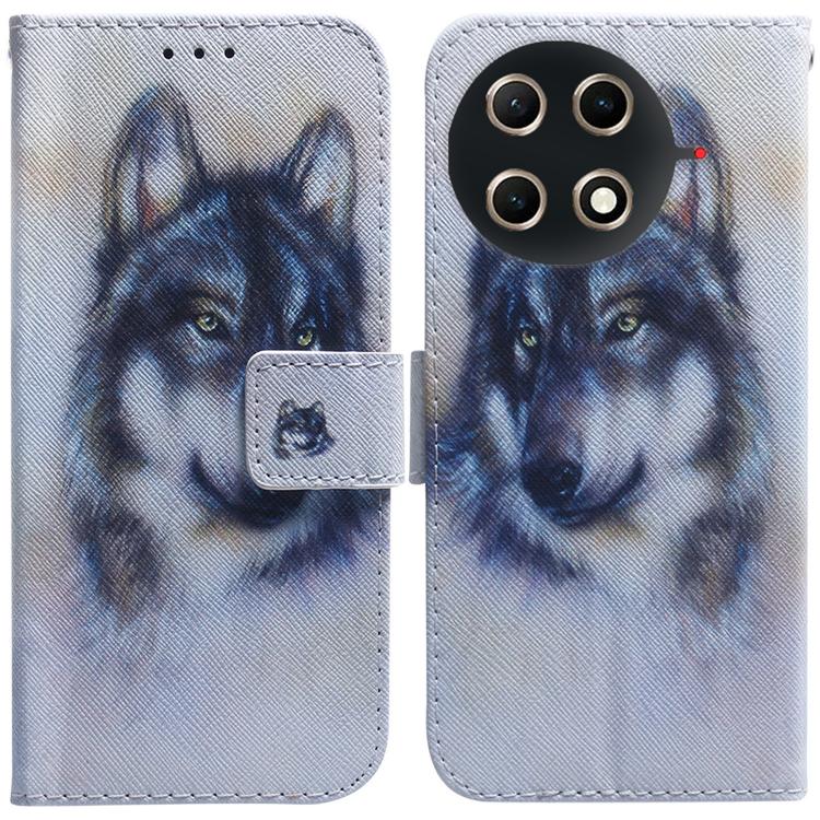 Coloured Drawing Flip Leather Phone Case – Card Slot, Kickstand, Flip, For Tecno Camon 30S / Camon 30S Pro, For Tecno Spark 30C For Tecno Camon 30S Camon 30S Pro White Wolf