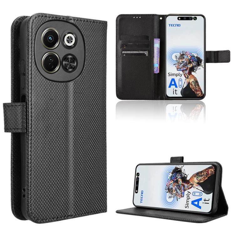 Diamond Texture Leather Phone Case – Card Slot, Flip, Leather, For Tecno Camon 30S 4G / 30S Pro 4G, For Tecno Pova 6 Neo 5G / Spark 30 5G, For Tecno Spark 30 Pro 4G, For Tecno Spark 30 4G