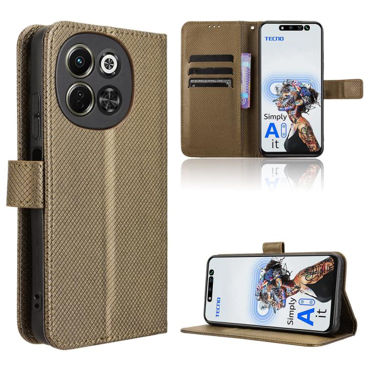 Diamond Texture Leather Phone Case – Card Slot, Flip, Leather, For Tecno Camon 30S 4G / 30S Pro 4G, For Tecno Pova 6 Neo 5G / Spark 30 5G, For Tecno Spark 30 Pro 4G, For Tecno Spark 30 4G