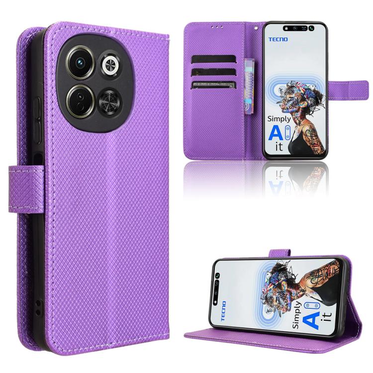 Diamond Texture Leather Phone Case – Card Slot, Flip, Leather, For Tecno Camon 30S 4G / 30S Pro 4G, For Tecno Pova 6 Neo 5G / Spark 30 5G, For Tecno Spark 30 Pro 4G, For Tecno Spark 30 4G