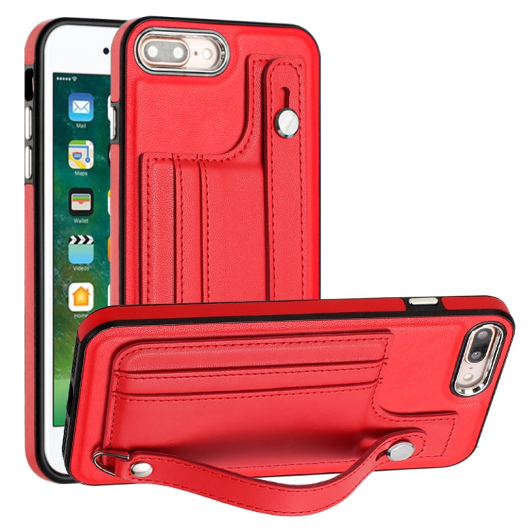 Shockproof Leather Phone Case with Wrist Strap, For iPhone 6 Plus/7 Plus/8 Plus For iPhone 6 Plus 7 Plus 8 Plus Red