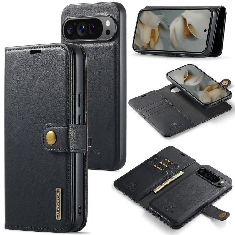 DG.MING Crazy Horse Texture Detachable Magnetic Leather Phone Case – Magnetic, Leather, TPU, For Google Pixel 10 Pro XL, For Google Pixel 10 / 10 Pro, For Google Pixel 9a, For Google Pixel 8a