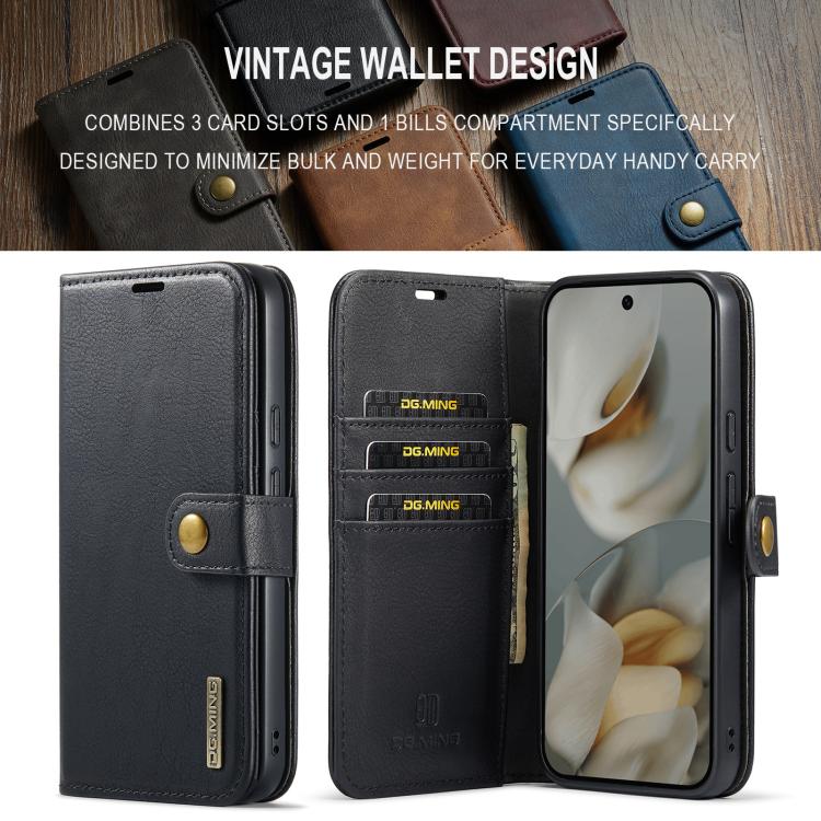 DG.MING Crazy Horse Texture Detachable Magnetic Leather Phone Case – Magnetic, Leather, TPU, For Google Pixel 10 Pro XL, For Google Pixel 10 / 10 Pro, For Google Pixel 9a, For Google Pixel 8a