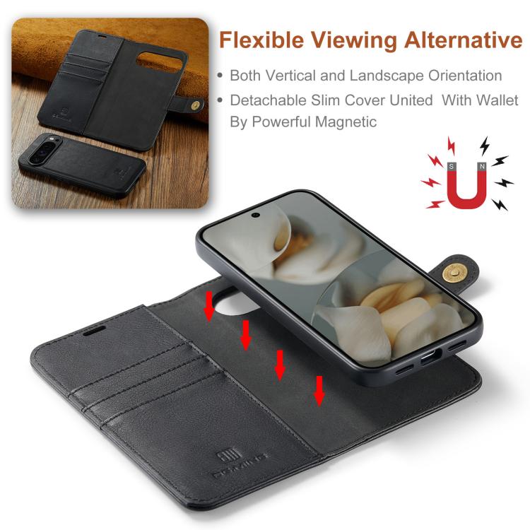 DG.MING Crazy Horse Texture Detachable Magnetic Leather Phone Case – Magnetic, Leather, TPU, For Google Pixel 10 Pro XL, For Google Pixel 10 / 10 Pro, For Google Pixel 9a, For Google Pixel 8a