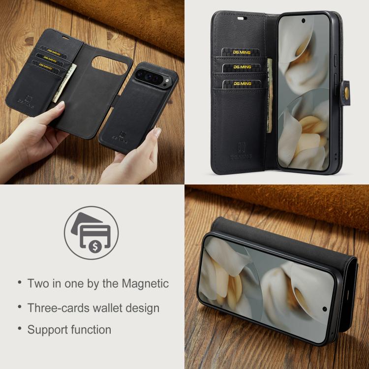 DG.MING Crazy Horse Texture Detachable Magnetic Leather Phone Case – Magnetic, Leather, TPU, For Google Pixel 10 Pro XL, For Google Pixel 10 / 10 Pro, For Google Pixel 9a, For Google Pixel 8a