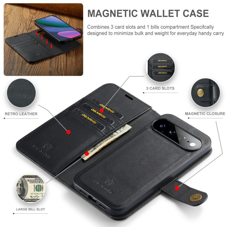 DG.MING Crazy Horse Texture Detachable Magnetic Leather Phone Case – Magnetic, Leather, TPU, For Google Pixel 11 Pro XL, For Google Pixel 11, For Google Pixel 11 Pro, For Google Pixel 10a