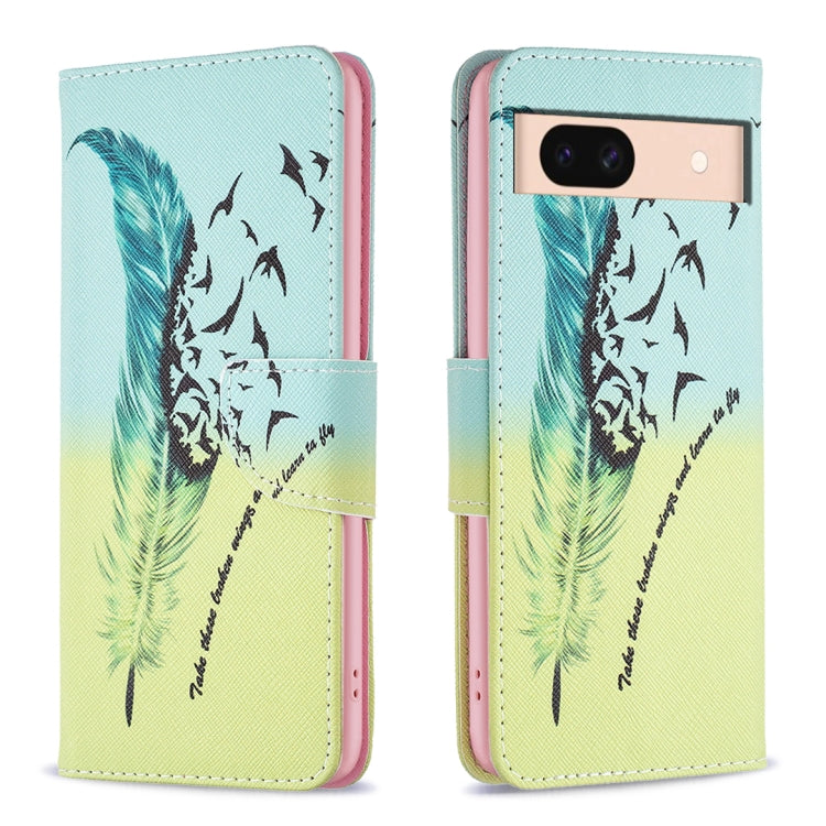 Colored Drawing Pattern Leather Phone Case – Card Slot, Leather, TPU, For Google Pixel 8, For Google Pixel 8 Pro, For Google Pixel 8A For Google Pixel 8A Feather