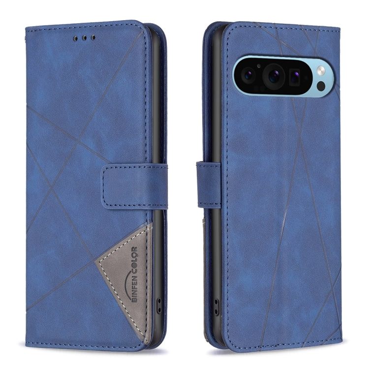 Magnetic Buckle Rhombus Texture Leather Phone Case – Magnetic, Card Slot, Leather, For Google Pixel 9, For Google Pixel 8a, For Google Pixel 8 Pro, For Google Pixel 8 For Google Pixel 9 Blue
