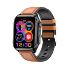 TK12 Smart Watch – 1.96" Screen, IP67 Waterproof, ECG Monitoring (Black) Leather Band (Brown) Brown