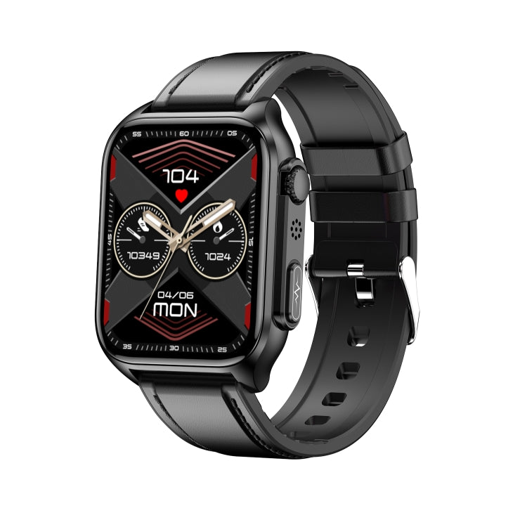 TK12 Smart Watch – 1.96" Screen, IP67 Waterproof, ECG Monitoring (Black) Leather Band (Black) Black
