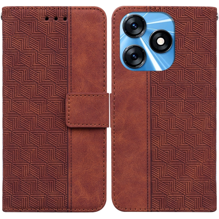 Geometric Embossed Leather Phone Case – Wear-resistant, Card Slot, Leather, For Tecno Spark 10 / Spark 10C