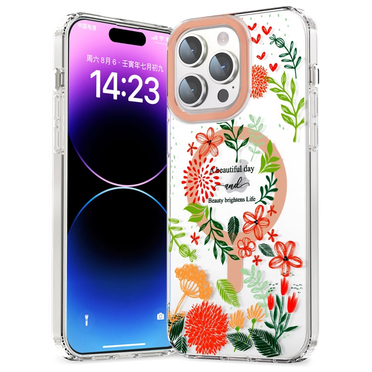 Phone Case – Magnetic (iPhone 15 Pro Max) For iPhone 15 Pro Max Red Flowers and Green Leaves
