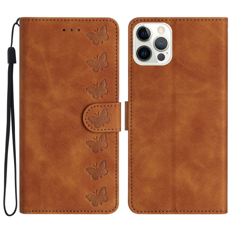 Seven Butterflies Embossed Leather Phone Case, For iPhone 14 Pro Max, For iPhone 13 Pro Max, For iPhone 13 Pro, For iPhone 13 For iPhone 14 Pro Max Brown