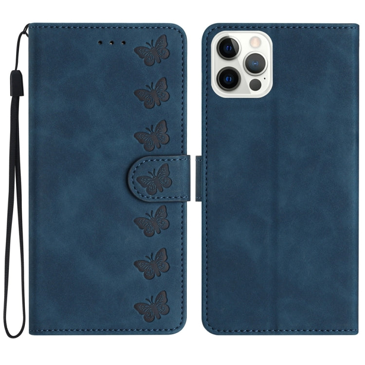 Seven Butterflies Embossed Leather Phone Case – Card Slot, Leather, TPU, For iPhone 14 Pro Max, For iPhone 13 Pro Max, For iPhone 13 Pro, For iPhone 13 For iPhone 14 Pro Max Blue