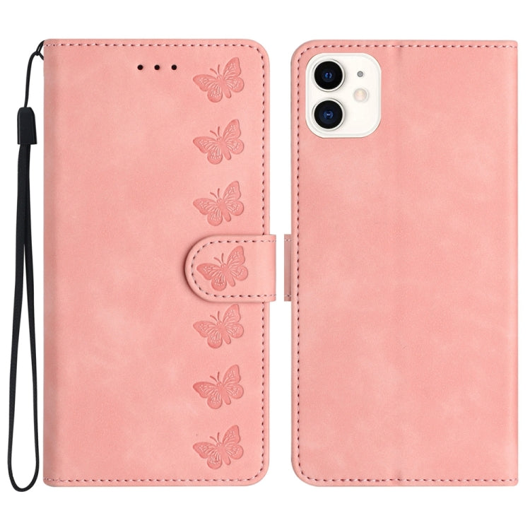 Seven Butterflies Embossed Leather Phone Case – Card Slot, Leather, TPU, For iPhone 13 mini, For iPhone 12, For iPhone 12 Pro Max, For iPhone 12 Pro For iPhone 12 Pink