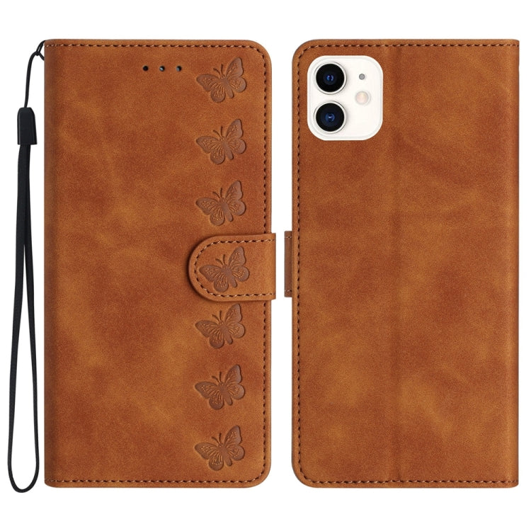 Seven Butterflies Embossed Leather Phone Case, For iPhone 12 mini, For iPhone 11 Pro Max, For iPhone 11, For iPhone 11 Pro For iPhone 12 mini Brown