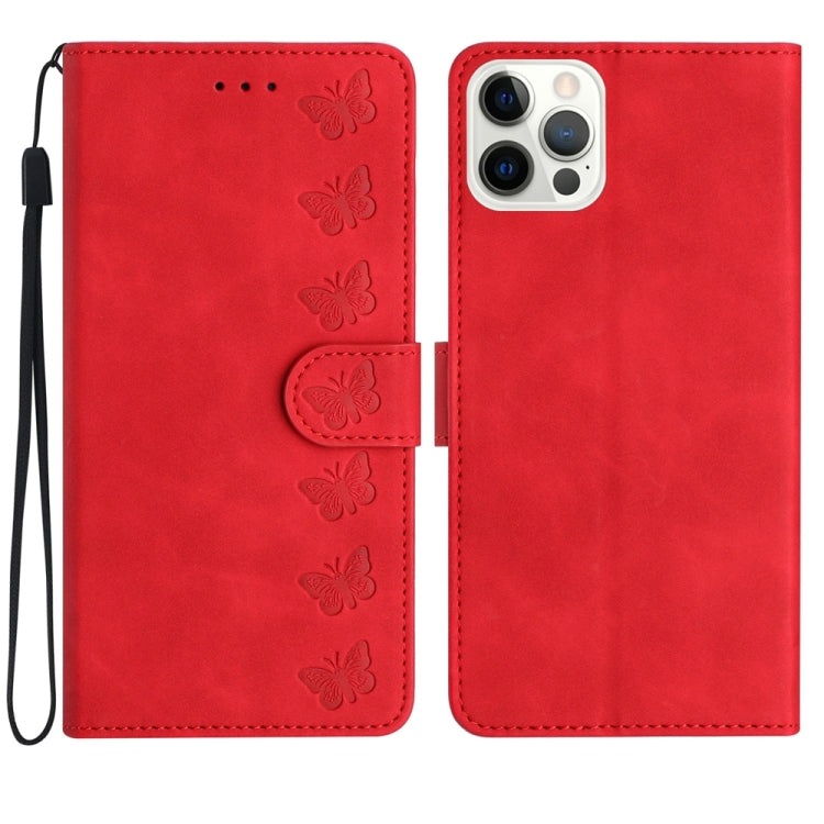 Seven Butterflies Embossed Leather Phone Case – Card Slot, Leather, TPU, For iPhone 13 mini, For iPhone 12, For iPhone 12 Pro Max, For iPhone 12 Pro For iPhone 12 Pro Red