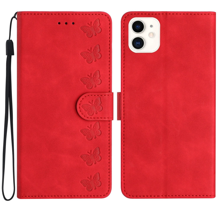 Seven Butterflies Embossed Leather Phone Case – Card Slot, Leather, TPU, For iPhone 12 mini, For iPhone 11 Pro Max, For iPhone 11, For iPhone 11 Pro For iPhone 11 Red