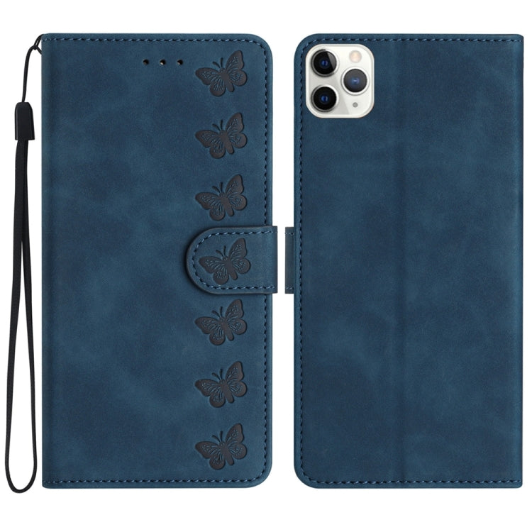 Seven Butterflies Embossed Leather Phone Case – Card Slot, Leather, TPU, For iPhone 12 mini, For iPhone 11 Pro Max, For iPhone 11, For iPhone 11 Pro For iPhone 11 Pro Blue