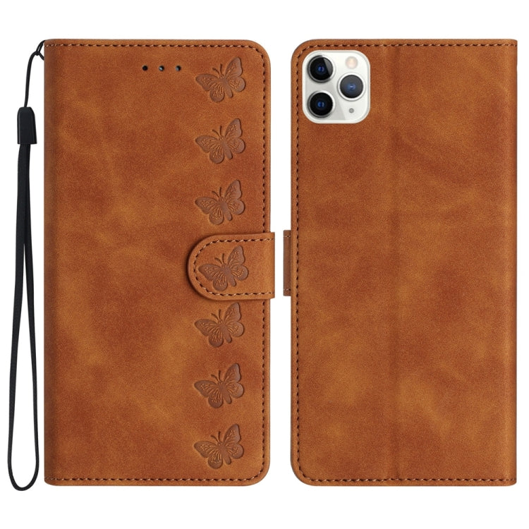 Seven Butterflies Embossed Leather Phone Case – Card Slot, Leather, TPU, For iPhone 12 mini, For iPhone 11 Pro Max, For iPhone 11, For iPhone 11 Pro For iPhone 11 Pro Max Brown