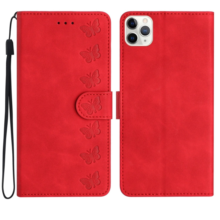 Seven Butterflies Embossed Leather Phone Case – Card Slot, Leather, TPU, For iPhone 12 mini, For iPhone 11 Pro Max, For iPhone 11, For iPhone 11 Pro For iPhone 11 Pro Max Red