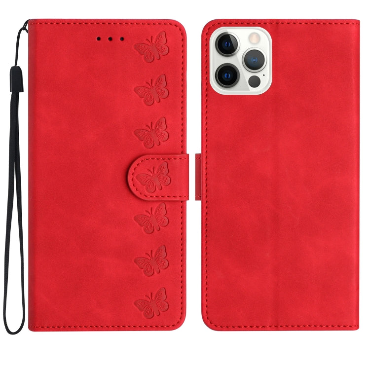 Seven Butterflies Embossed Leather Phone Case – Card Slot, Leather, TPU, For iPhone 16, For iPhone 15 Pro Max, For iPhone 15 Pro, For iPhone 15 Plus For iPhone 15 Pro Max Red