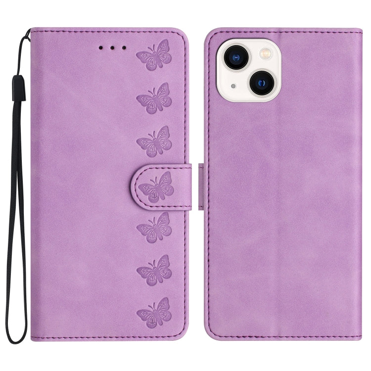 Seven Butterflies Embossed Leather Phone Case – Card Slot, Leather, TPU, For iPhone 15, For iPhone 14 Plus, For iPhone 14, For iPhone 14 Pro For iPhone 15 Purple
