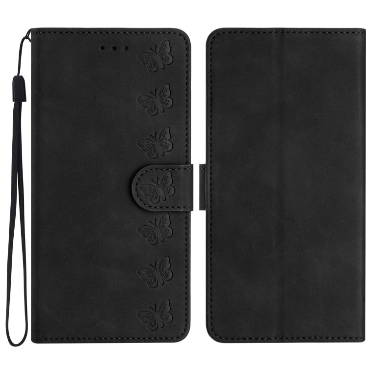 Seven Butterflies Embossed Leather Phone Case – Card Slot, Leather, TPU, For iPhone 16, For iPhone 15 Pro Max, For iPhone 15 Pro, For iPhone 15 Plus For iPhone 16 Black