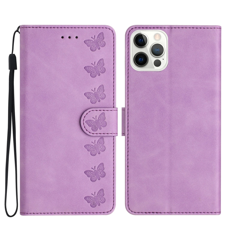 Seven Butterflies Embossed Leather Phone Case – Card Slot, Leather, TPU, For iPhone Air, For iPhone 16 Pro Max, For iPhone 16 Pro, For iPhone 16 Plus For iPhone 16 Pro Purple