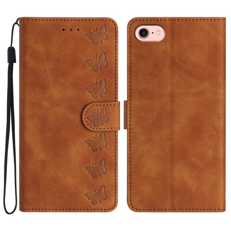 Seven Butterflies Embossed Leather Phone Case, For iPhone 16e / 17e, For iPhone 17 Pro Max, For iPhone 17 Pro, For iPhone 17 For iPhone 16e 17e Brown
