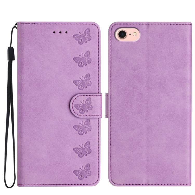Seven Butterflies Embossed Leather Phone Case – Card Slot, Leather, TPU, For iPhone 16e / 17e, For iPhone 17 Pro Max, For iPhone 17 Pro, For iPhone 17 For iPhone 16e 17e Purple