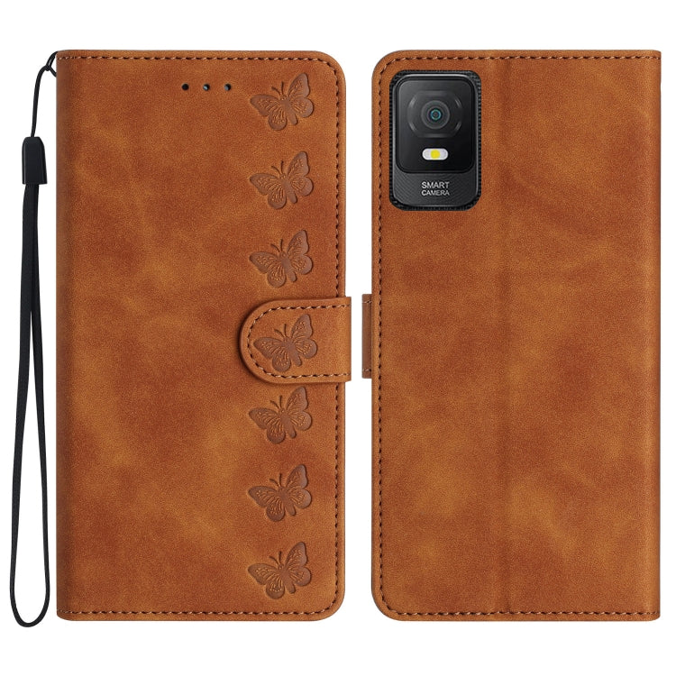 Seven Butterflies Embossed Leather Phone Case – Card Slot, Leather, TPU, For TCL 40 SE, For TCL 405 / 406 / 408