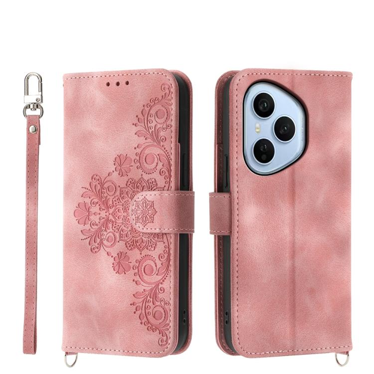 Skin Feel Flowers Embossed Wallet Leather Phone Case – Wear-resistant, Card Slot, Kickstand, For Honor 600 Global / 600 Pro Global, For Honor X9d 5G / X70 5G, For Honor X6c 4G / X5b / X5b Plus, For Honor 400 Pro Global 160.8mm