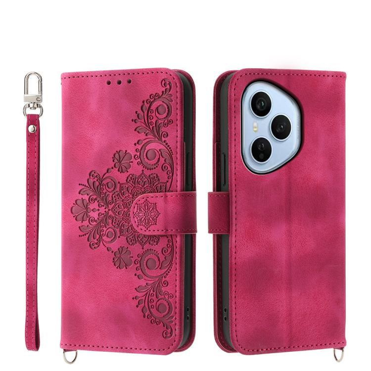 Skin Feel Flowers Embossed Wallet Leather Phone Case – Wear-resistant, Card Slot, Kickstand, For Honor 600 Global / 600 Pro Global, For Honor X9d 5G / X70 5G, For Honor X6c 4G / X5b / X5b Plus, For Honor 400 Pro Global 160.8mm