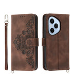 Skin Feel Flowers Embossed Wallet Leather Phone Case – Wear-resistant, Card Slot, Kickstand, For Honor 600 Global / 600 Pro Global, For Honor X9d 5G / X70 5G, For Honor X6c 4G / X5b / X5b Plus, For Honor 400 Pro Global 160.8mm