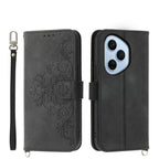 Skin Feel Flowers Embossed Wallet Leather Phone Case – Wear-resistant, Card Slot, Kickstand, For Honor 600 Global / 600 Pro Global, For Honor X9d 5G / X70 5G, For Honor X6c 4G / X5b / X5b Plus, For Honor 400 Pro Global 160.8mm