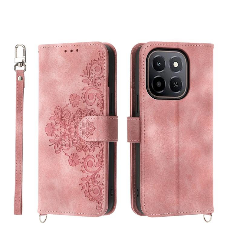 Skin Feel Flowers Embossed Wallet Leather Phone Case – Wear-resistant, Card Slot, Kickstand, For Honor 600 Global / 600 Pro Global, For Honor X9d 5G / X70 5G, For Honor X6c 4G / X5b / X5b Plus, For Honor 400 Pro Global 160.8mm For Honor X6c 4G X5b X5b Plus Pink