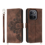 Skin Feel Flowers Embossed Wallet Leather Phone Case – Wear-resistant, Card Slot, Kickstand, For Honor 600 Global / 600 Pro Global, For Honor X9d 5G / X70 5G, For Honor X6c 4G / X5b / X5b Plus, For Honor 400 Pro Global 160.8mm For Honor X6c 4G X5b X5b Plus Brown
