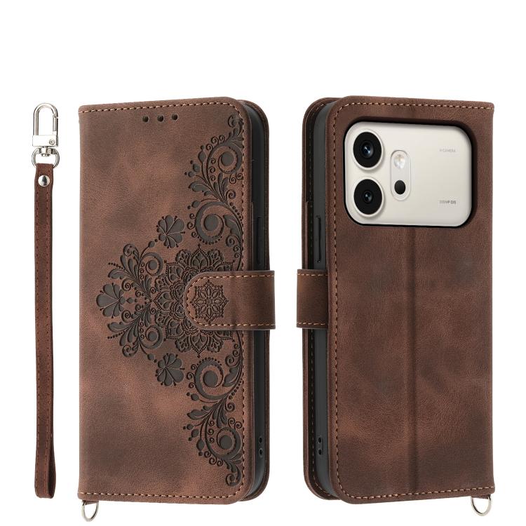 Skin Feel Flowers Embossed Wallet Leather Phone Case – Wear-resistant, Card Slot, Kickstand, For Honor 600 Global / 600 Pro Global, For Honor X9d 5G / X70 5G, For Honor X6c 4G / X5b / X5b Plus, For Honor 400 Pro Global 160.8mm For Honor 600 Global 600 Pro Global Brown